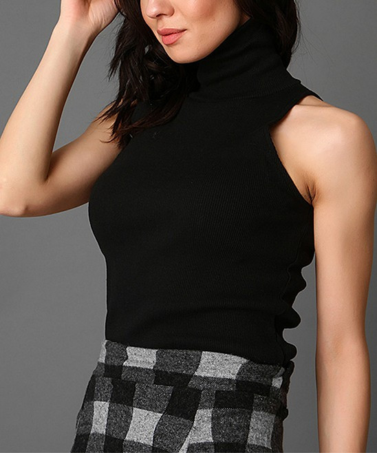 Milla Women's Blouses BLACK - Black Sleeveless Turtleneck - Women | Zulily