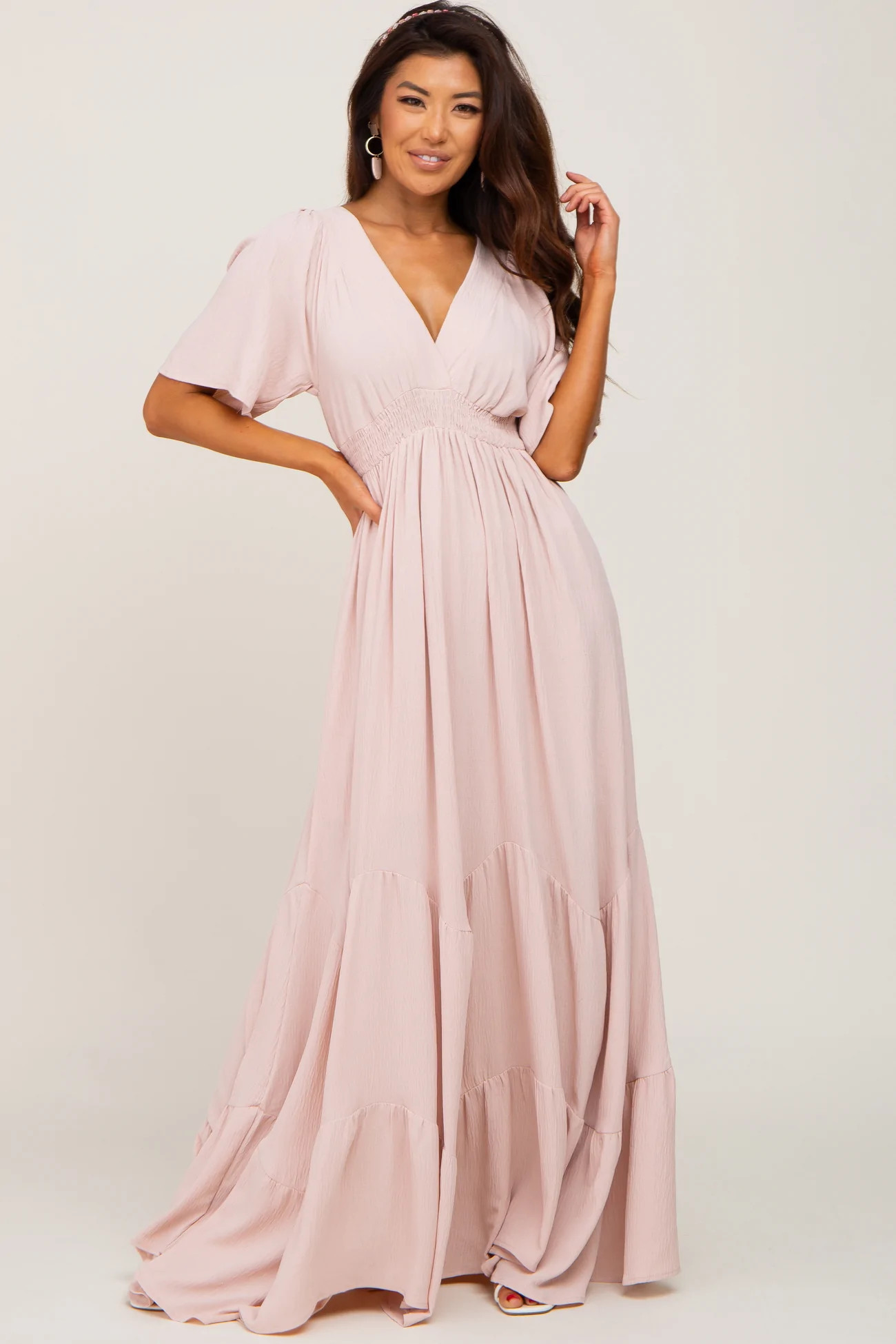 Light Pink Deep V-Neck Maxi Dress | PinkBlush Maternity