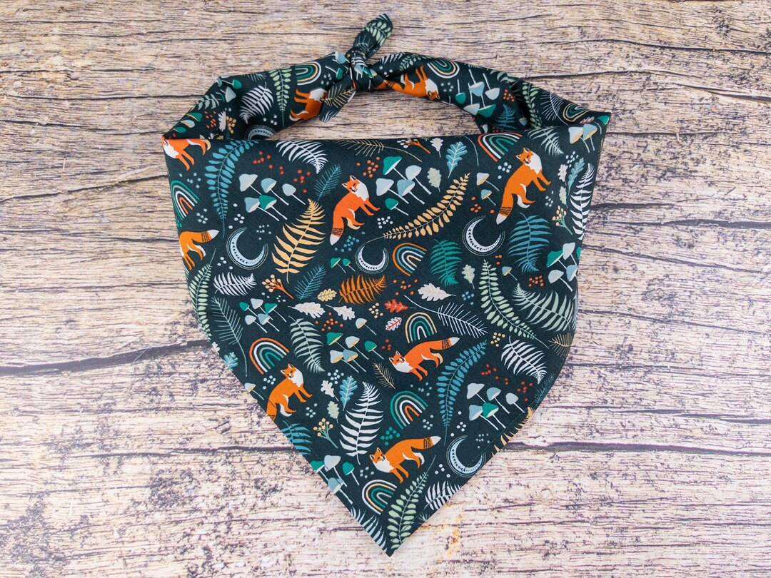 Fox Dog Bandana Super Dark Green Tie on Dog Scarf Mushroom Dog Bandana Fern Dog Bandana Adventure... | Etsy (US)