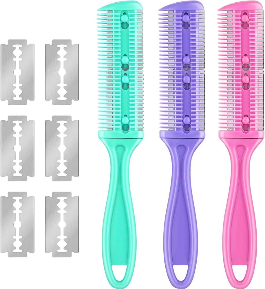 3 Pieces Razor Comb with 10 Pieces Razors, Hair Cutter Comb Cutting Scissors, Double Edge Razor, ... | Amazon (US)