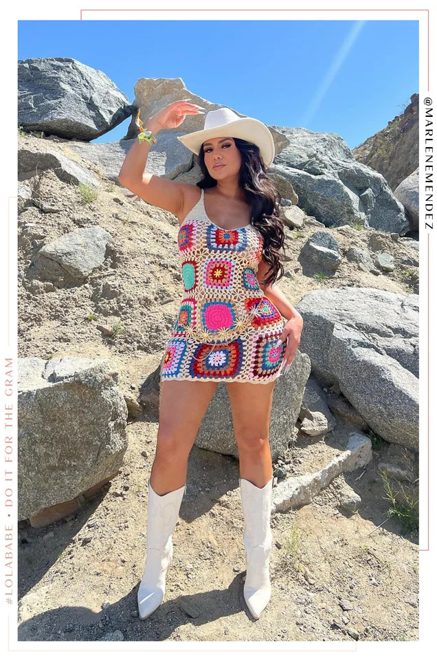 Miss Lola | Molly Multi Crochet Mini Dress | MISS LOLA