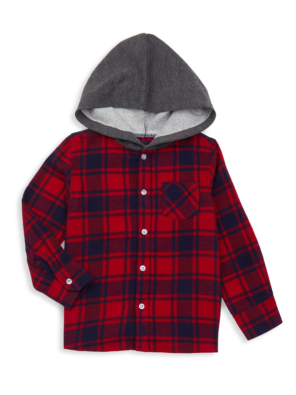 Andy & Evan Little Boy's Hooded Plaid Button-Front Shirt - Red - Size 4 | Saks Fifth Avenue
