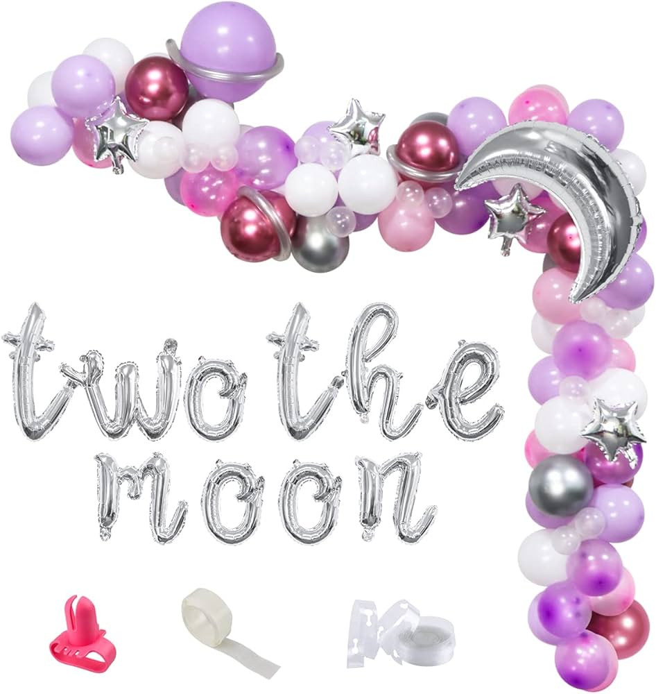 Two the Moon Balloons Arch Garland, Girls Outer Space Birthday Party Balloons Decoration Set with... | Amazon (US)