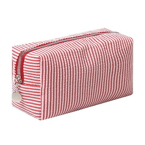 OZAOZ Makeup Bag Cosmetic Bag Travel Toiletry Bag Aesthetic Canvas Organizer Bag Zipper Pouch for Women (M-red) | Amazon (US)