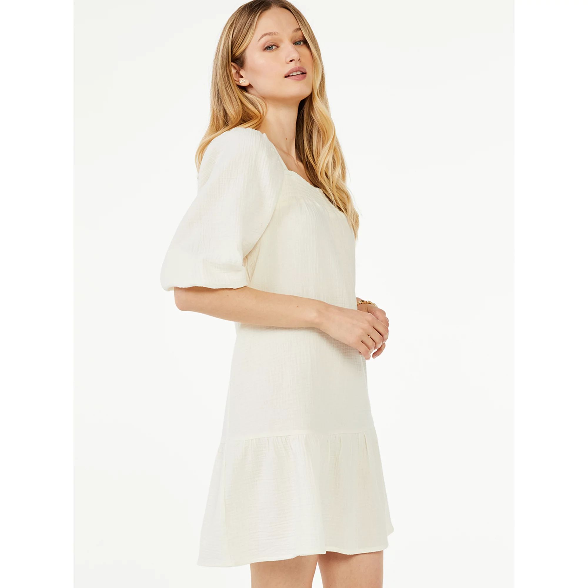 Scoop Women's A-Line Short Dress with Puff Sleeves | Walmart (US)