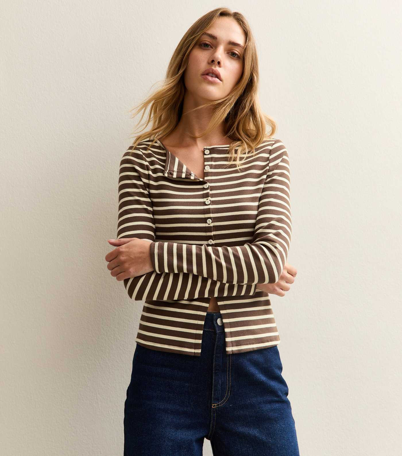 Brown Striped Crew Neck Cardigan | New Look | New Look (UK)
