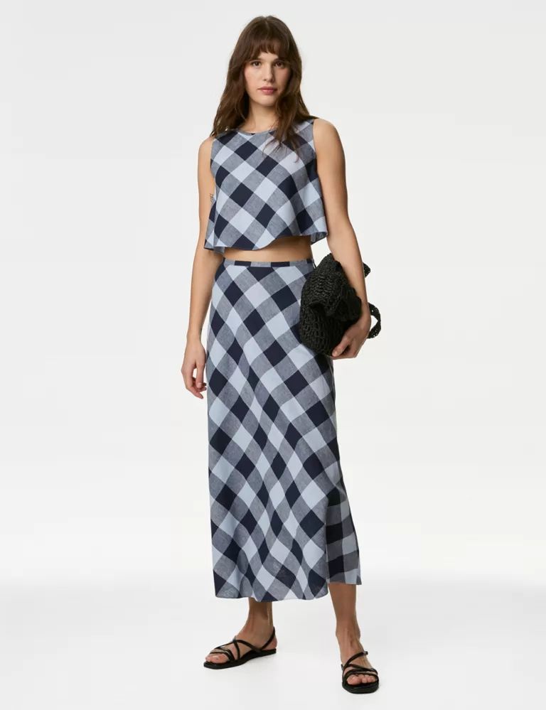 Linen Rich Checked Maxi A-Line Skirt | Marks & Spencer (UK)