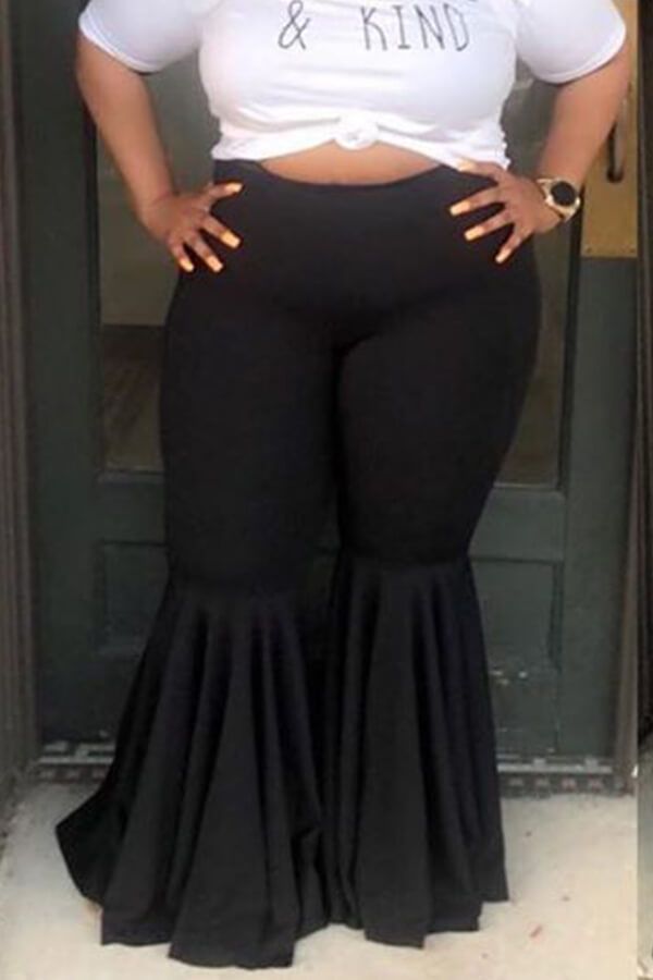 Lovely Casual Flounce Design Black Plus Size Pants | LovelyWholesale