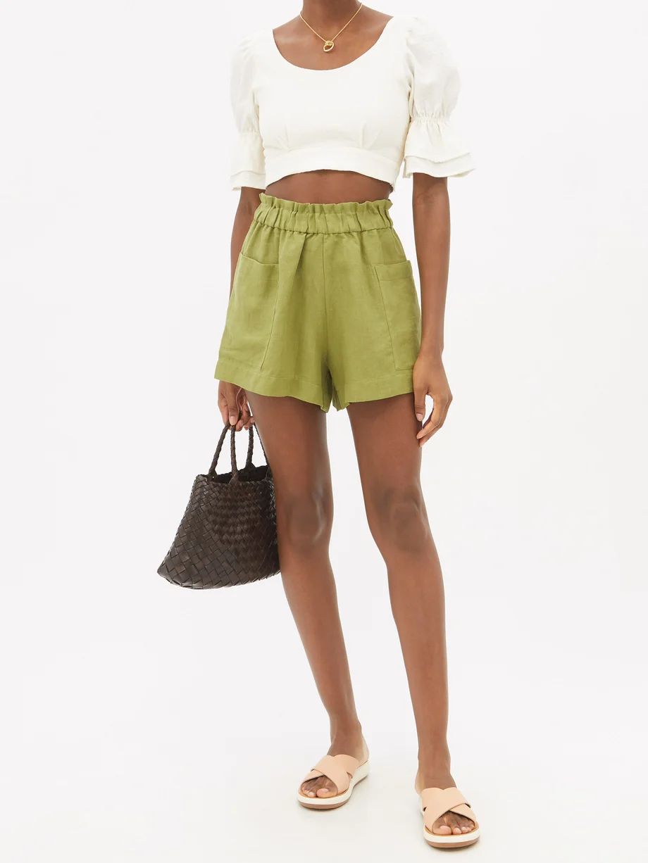 Emilia gathered-waist organic-linen shorts | Casa Raki | Matches (US)