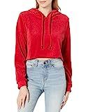 True Religion Women's Long Sleeve Velour Crop Pullover Hoodie Sweatshirt, Ruby RED, L | Amazon (US)