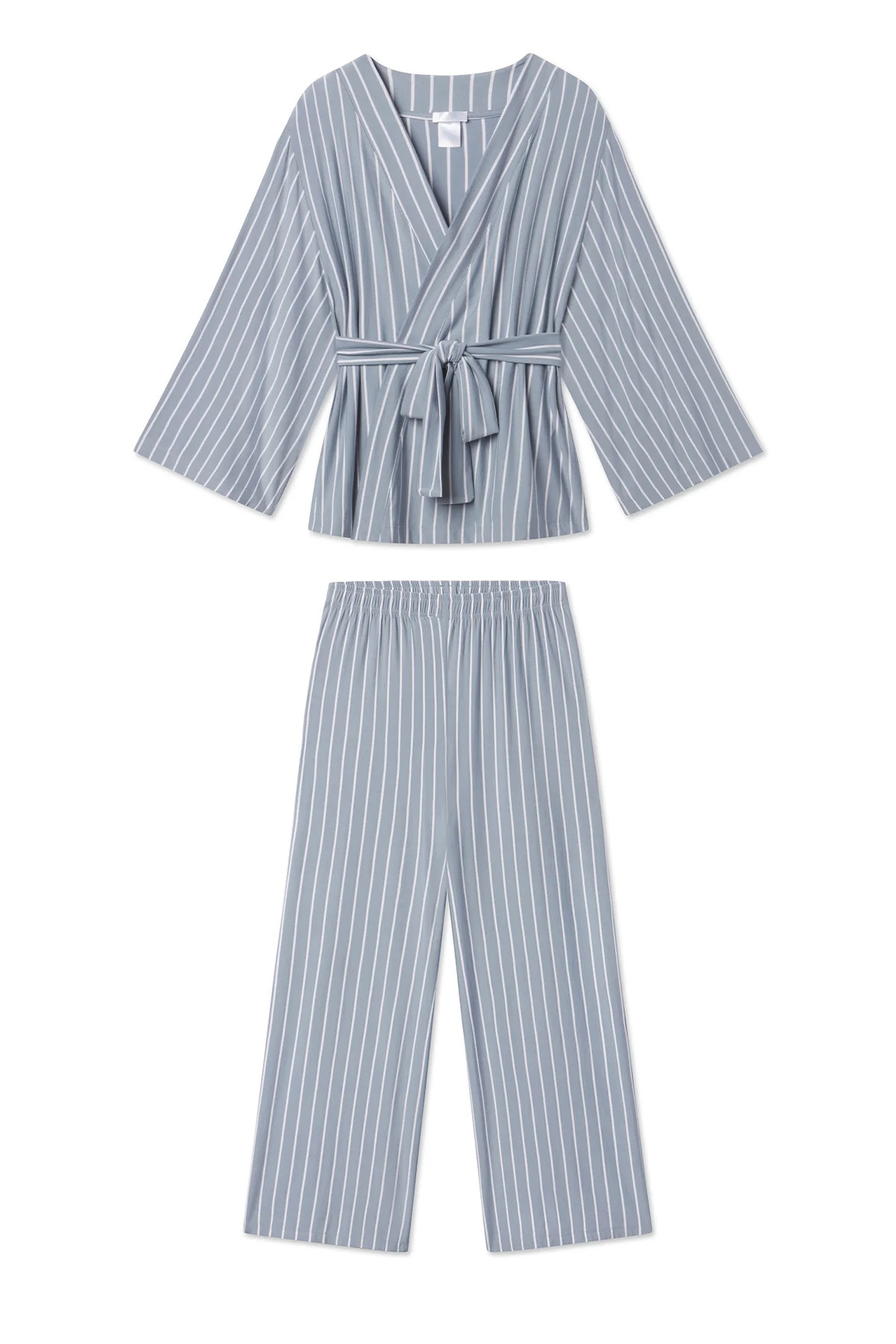 DreamModal Kimono Pajama Set in Dusty Blue Stripe | Lake Pajamas