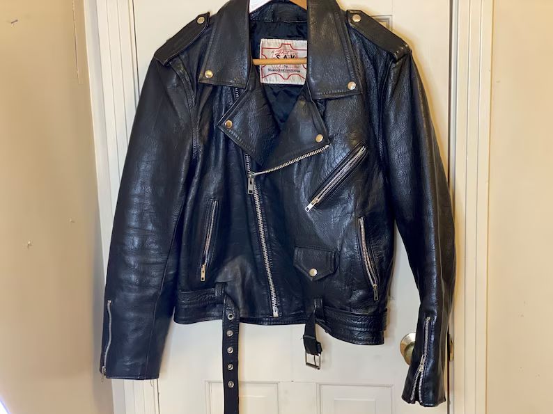 Vintage Motorcycle Leather Jacket by S.A.K. Shakeel International Fashion, Punk Rock, Rockabilly ... | Etsy (US)