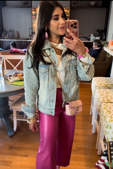 Gorgeous pearl embroidered denim jacket under $110 and beautiful pink jewelry 20% off!