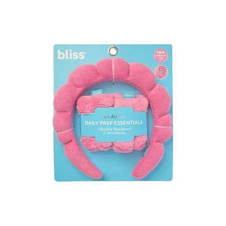 Bliss Pink Spa Day Duo Cleanse & Prep Essentials Microfiber Bubble Headband and Wristband Set, Teen+ | Walmart (US)