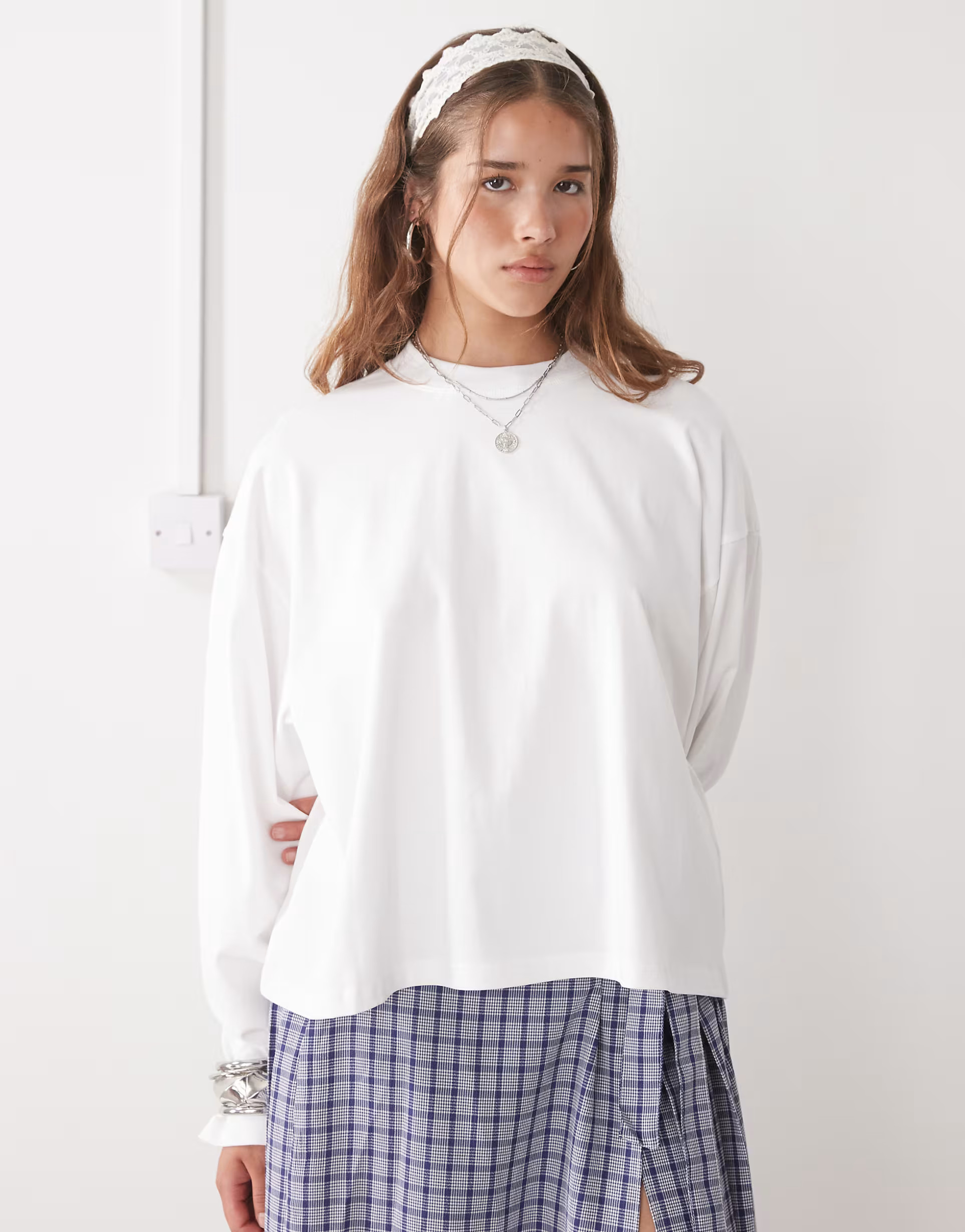 Lioness Bloom cotton long sleeve crew neck boxy t-shirt in white | ASOS (Global)