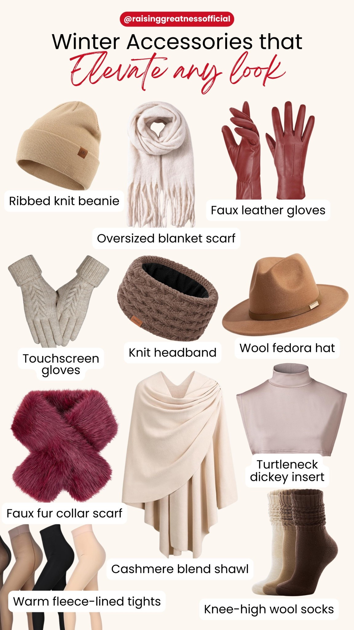Stay cozy and stylish all winter long with these must have accessories that elevate any outfit. From ribbed knit beanies and oversized blanket scarves to faux leather gloves, wool hats, fleece lined tights and chic faux fur collar scarves, this curated collection has everything you need to stay warm and fashionable. Perfect for winter outfit inspo, cold weather styling and building a classy, elevated winter wardrobe. ✨🧣🧤

#winterfashion #winteraccessories #coldweatherstyle #outfitinspo #winterwardrobe #cozystyle #chicwinterlooks #fashionfavorites #amazonfinds #winteressentials

#LTKGiftGuide #LTKootd #LTKHoliday