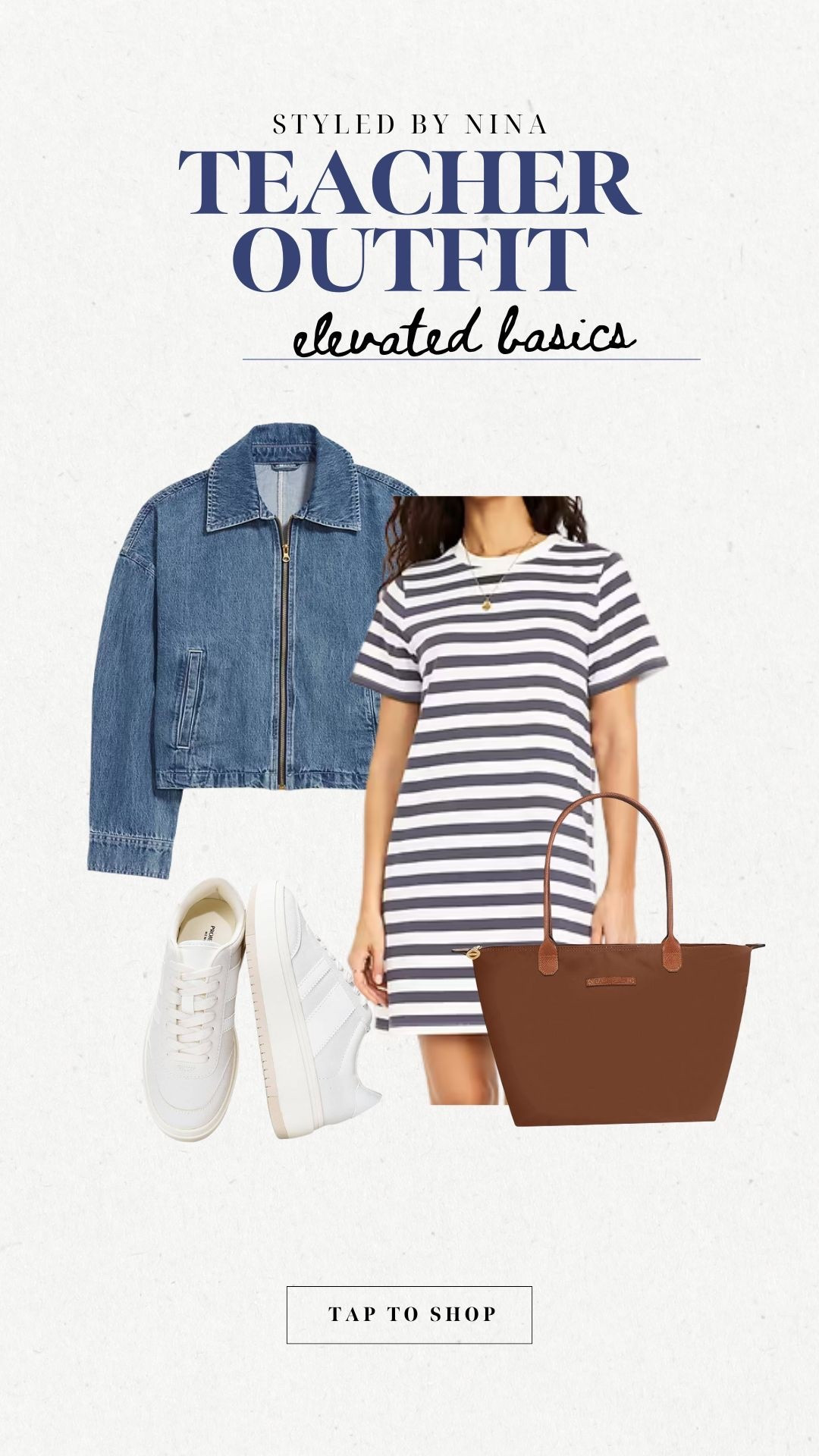 Teacher outfit! Elevated t-shirt dress with Jean jacket and comfy sneakers. Paired with a teacher bag from Amazon. Love the striped dress it can be worn so many ways and comes in so many colors! So affordable too. 

Teacher outfit, casual teacher outfit, midsize 

#LTKSeasonal #LTKStyleTip #LTKWorkwear