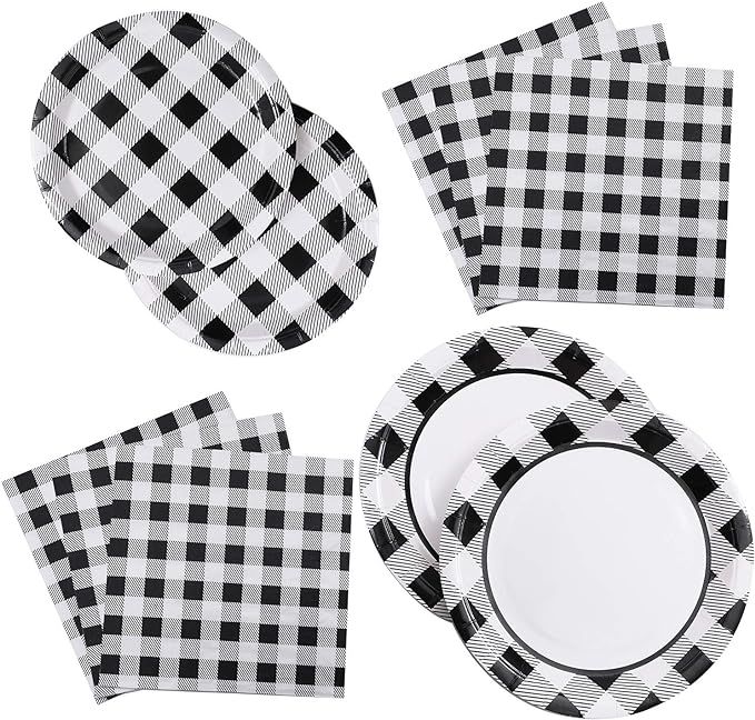 Aneco 98 Pieces Buffalo Plaid Disposable Paper Plates Party Supplies Party Tableware Paper Plates... | Amazon (US)
