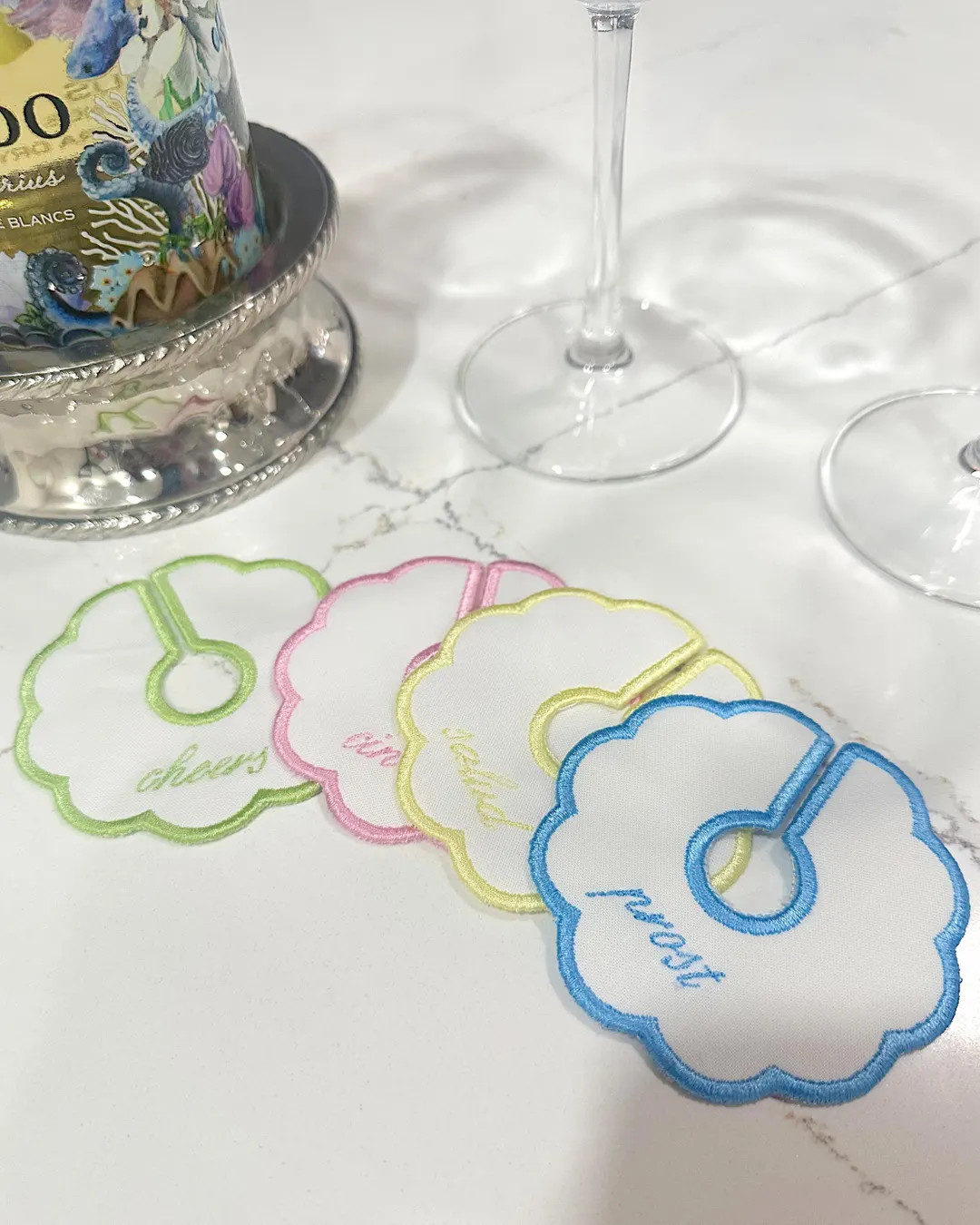 Custom Embroidered Scallop Wine Stem Tags | Etsy (US)