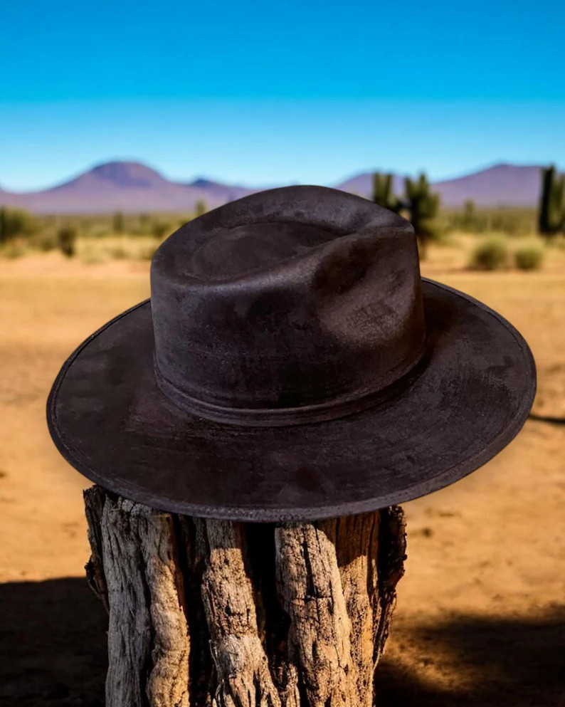 Chocolate Brown Vegan Suede Hat - Gota - Tear Drop Crown - Etsy Canada | Etsy (CAD)