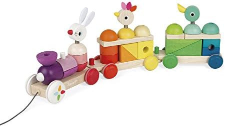 Janod Zigolos Giant 31 Piece Multicolor Wood Pull-Along Train & Activity Stacker – Helps Early Child | Amazon (US)