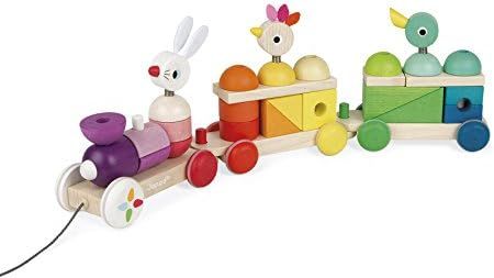 Janod Zigolos Giant 31 Piece Multicolor Wood Pull-Along Train & Activity Stacker – Helps Early Child | Amazon (US)