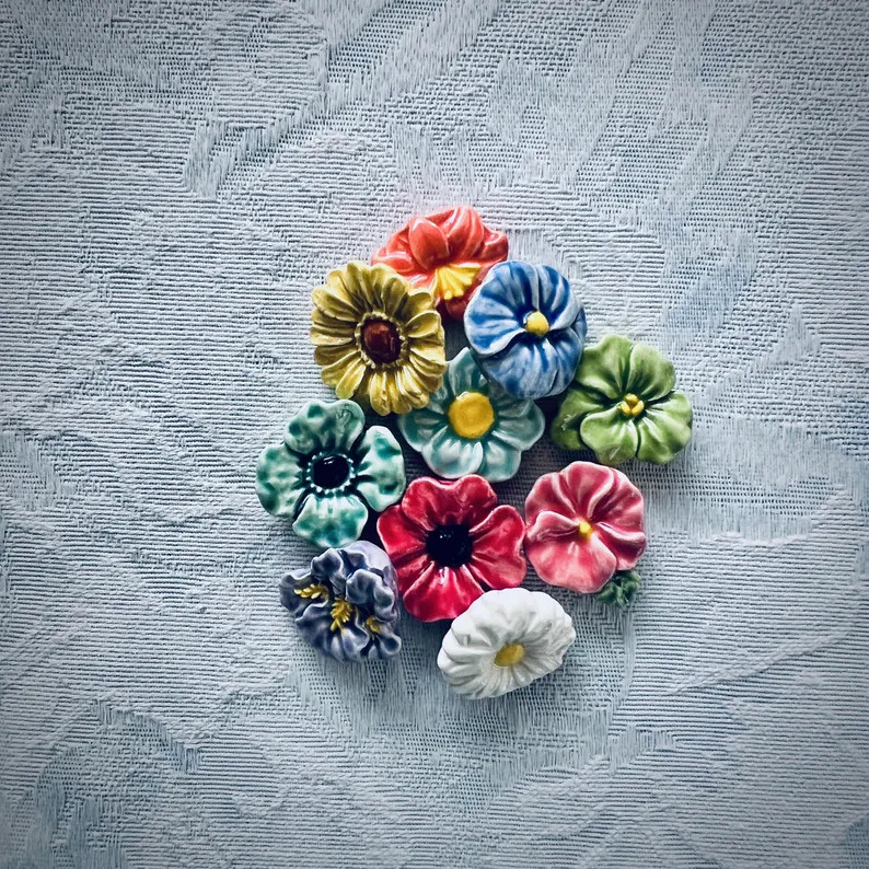 10 Small Ceramic Flowers, Hand Painted Art Tiles, Garden Mosaic Supply - Etsy | Etsy (US)