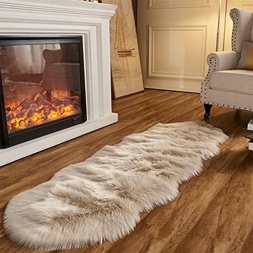 Arbosofe Faux Fur Sheepskin Rug Beige Home Area Rug for Bedroom, Fluffy Small Fur Rug, Fuzzy Furr... | Amazon (US)