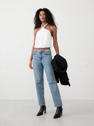 Twist-Neck Cropped Halter Top | Banana Republic Factory