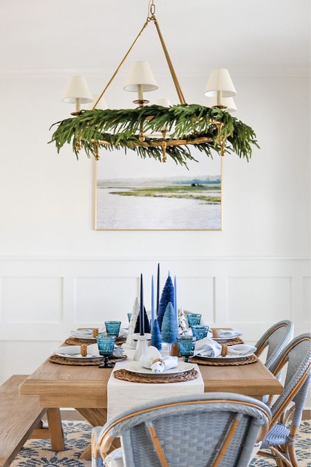 These blue bottle brush trees are 20% off right now!! Get them while you can! They never have sales like this. 

Blue Christmas,  coastal Christmas, dining room, cailini coastal 