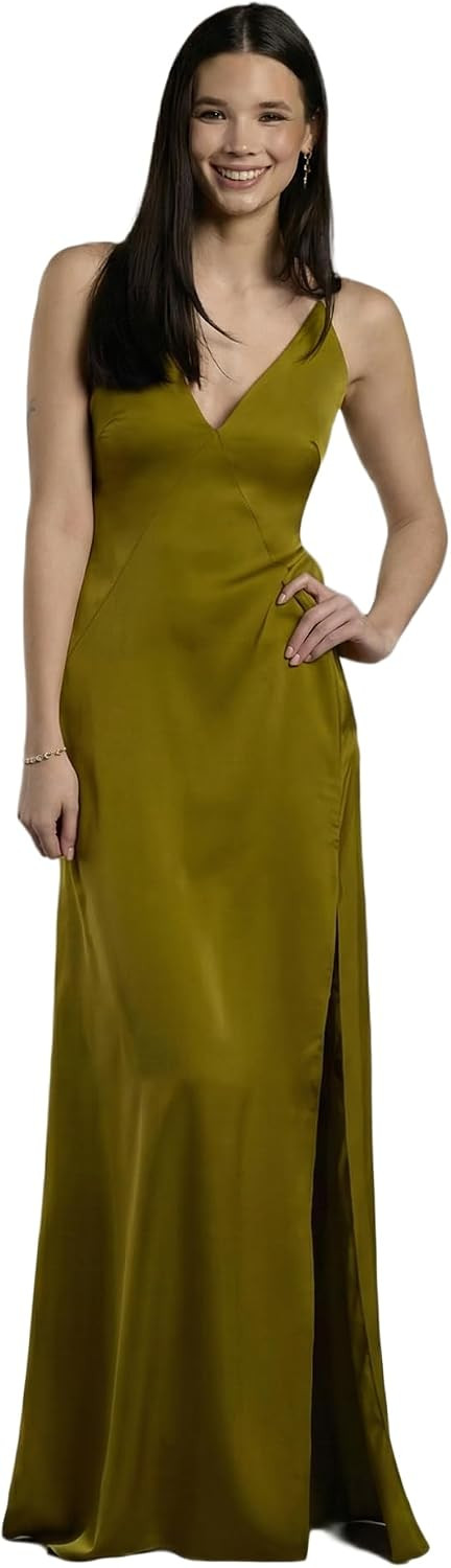 David's Bridal The Edit Studio Charmeuse Plunge Seamed Slim A Line Dress | Amazon (US)