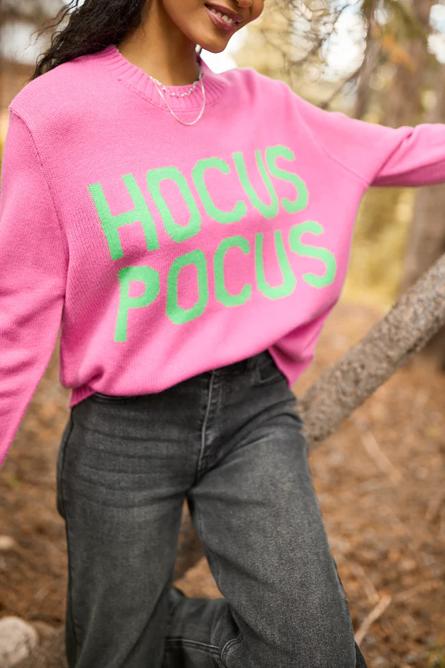 Hocus Pocus Pink And Green Crewneck Sweater | Pink Lily