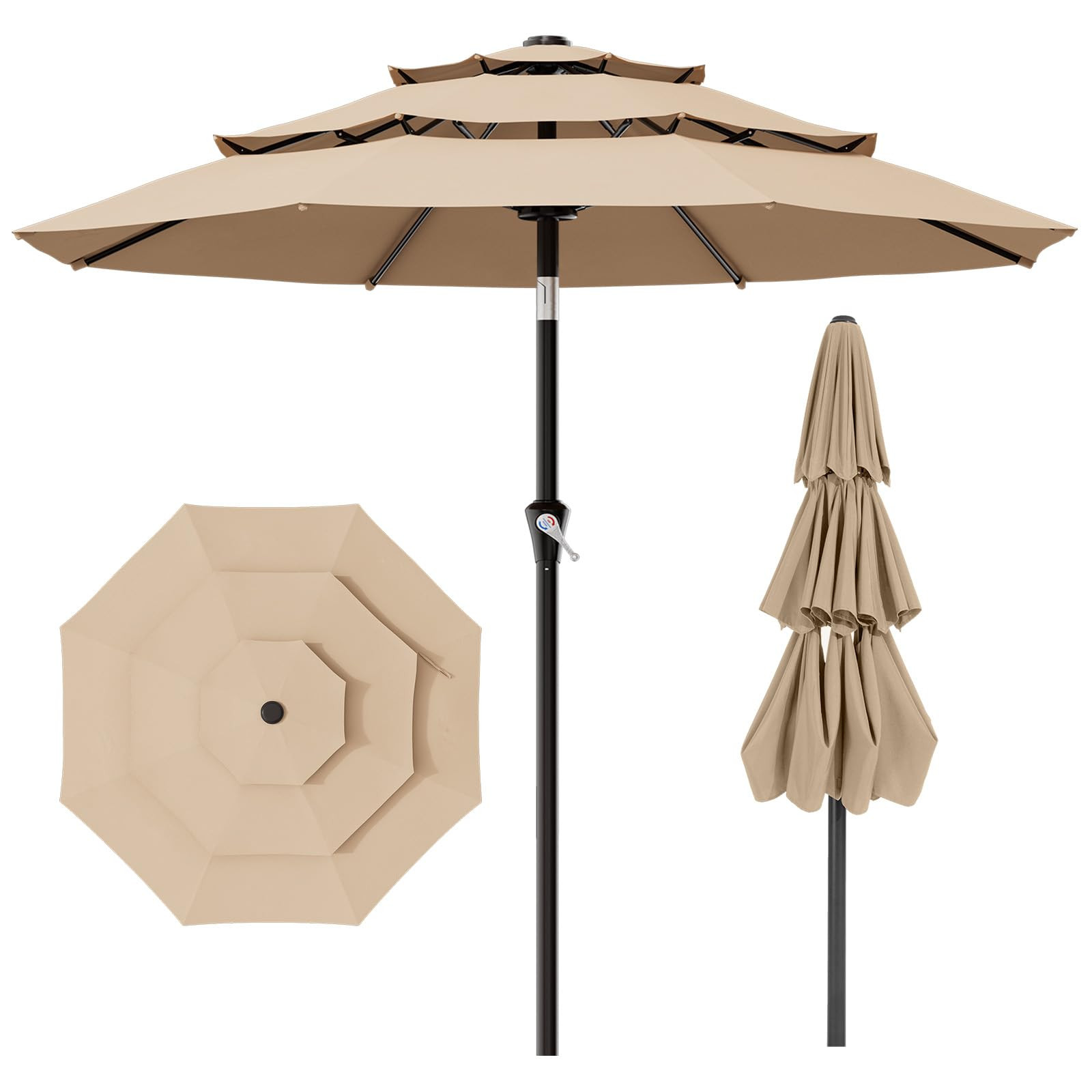 AreShark 9ft 3-Tier Patio Umbrellas, Outdoor Umbrella with 8 Sturdy Ribs UV Protection Windproof,... | Amazon (US)
