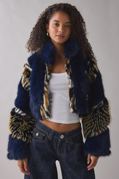 Azalea Wang Chiara Mixed Animal Print Faux Fur Jacket | Urban Outfitters (US and RoW)