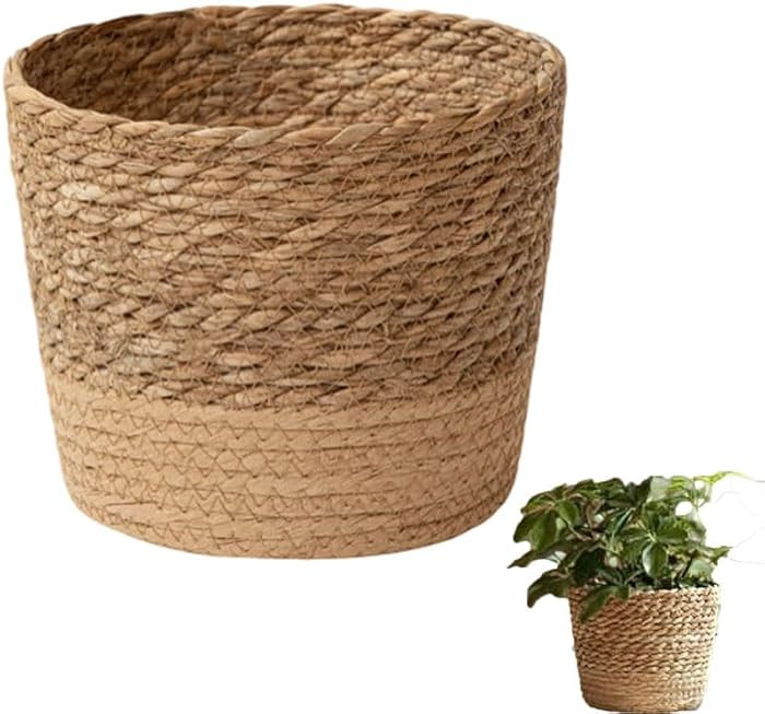 Woven Flower Pot Basket, Seagrass Storage Organizer Planter, Rustic Decorative Plant Containers C... | Amazon (US)