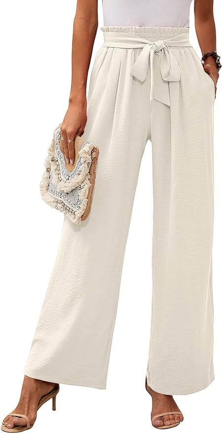 Heymoments Women's Wide Leg Lounge Pants with Pockets Lightweight High Waisted Adjustable Tie Kno... | Amazon (US)