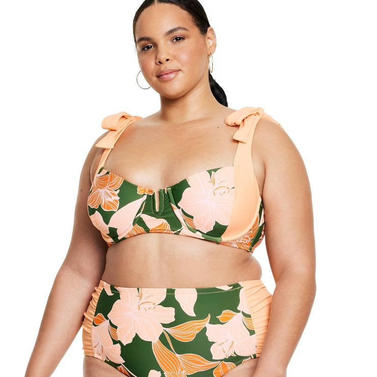 Women's Lily Floral Print Underwire Bikini Top - Fe Noel x Target Peach/Dark Olive | Target