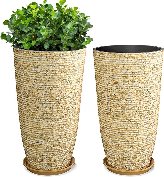QCQHDU Set of 2 9 Gallon Tall Large planters for Outdoor/Indoor Plants of 12" Dia x 21" H Round F... | Amazon (US)