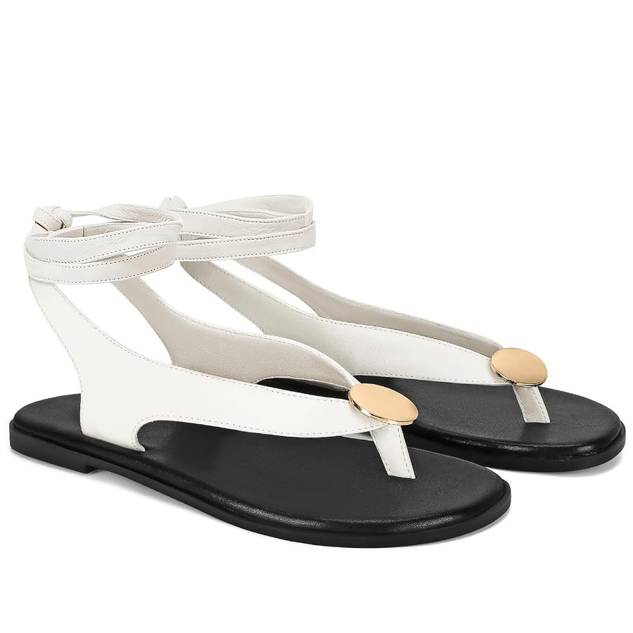 Flat Sandals for Women Strappy Sandals Comfortable Dressy Beach Flip Flop Slides Thong Sandals fo... | Amazon (US)