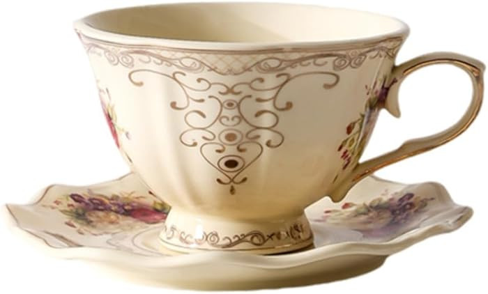 8 oz Vintage flower Ceramic cup and 6" saucer set with Brand customized stainless steel spoon Gif... | Amazon (US)