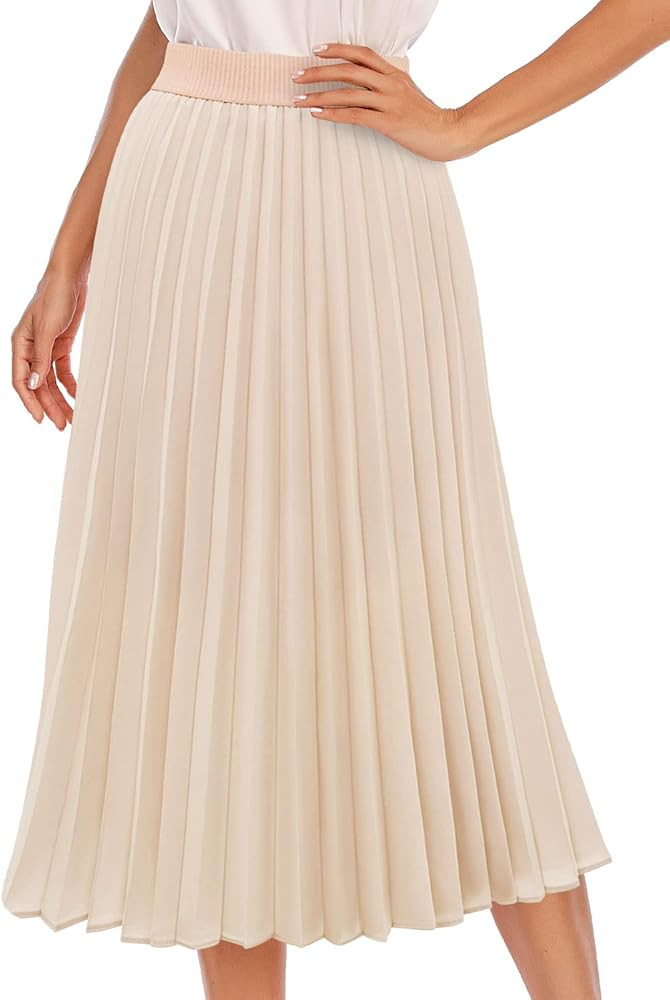 DRESSTELLS Pleated Midi Skirts for Women Midi Long Chiffon High Waisted A Line Skirts Shirring Sw... | Amazon (US)