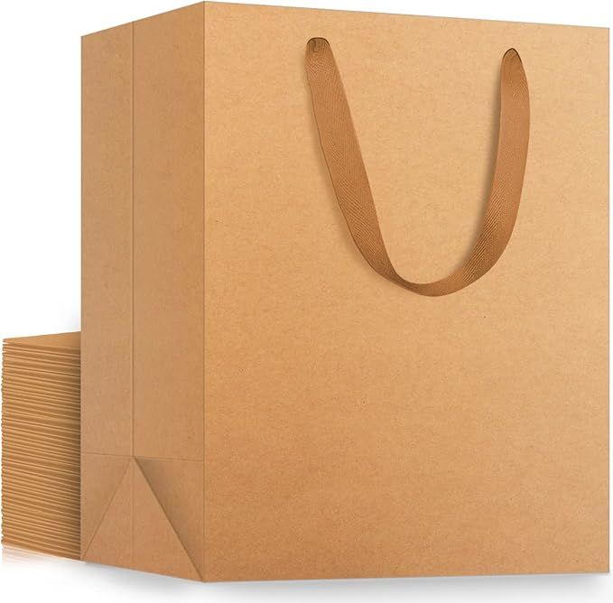 Paper Bags with Handles, Eusoar 25pcs 9.8" x 5.1" x 12.5" Brown Kraft Paper Shopping Bags, Kraft ... | Amazon (US)
