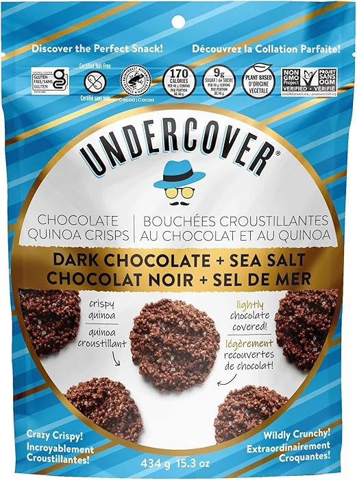 Undercover Chocolate Quinoa Crisps, Crispy Quinoa, Dark Chocolate & Sea Salt - 434 Grams | Amazon (US)