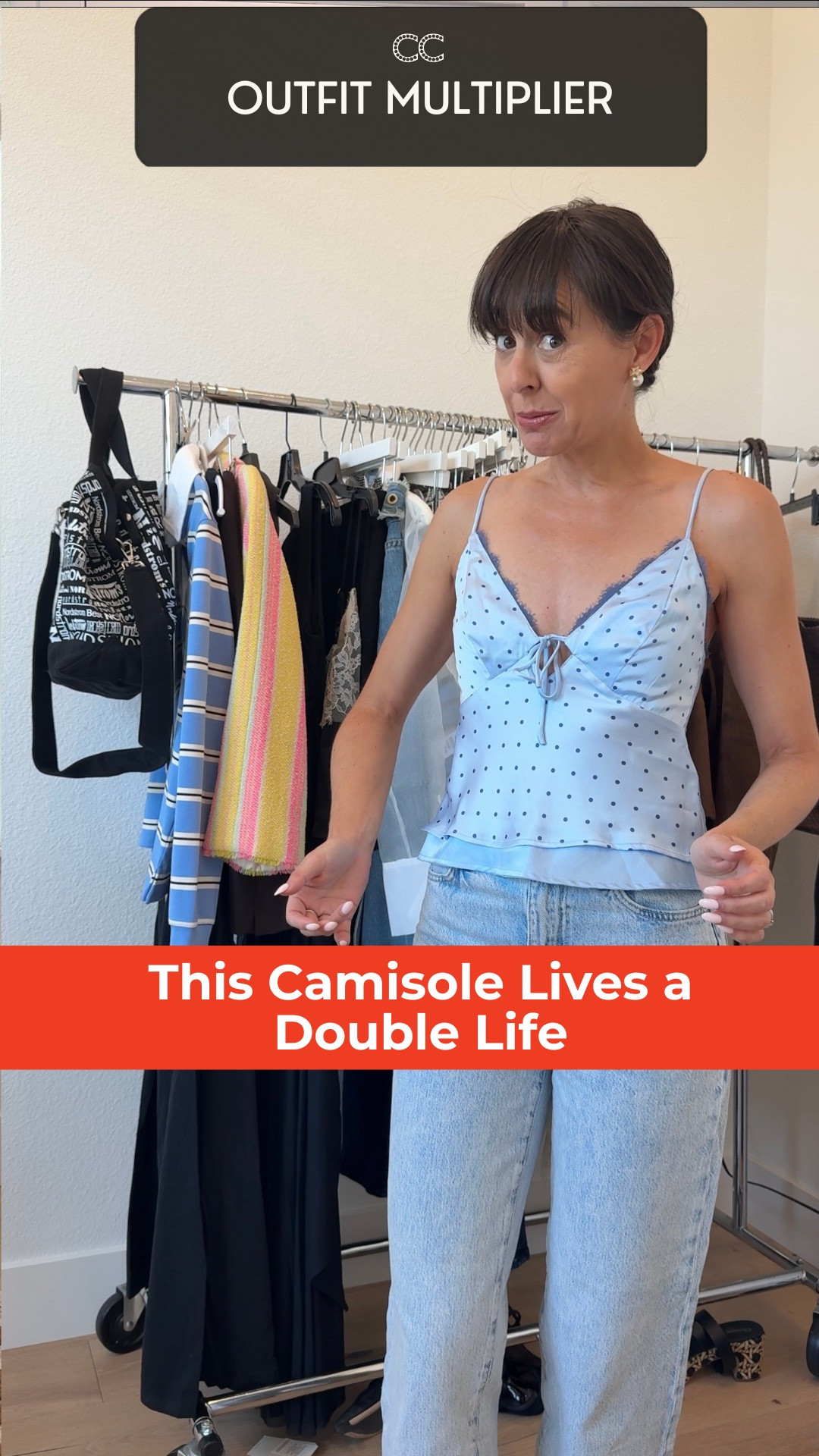 This camisole is living a double life.     Reversible pieces transform themselves - No cheat sheet required.

 That's what makes them one of my favorite Outfit Multipliers

Pieces that naturally flex wardrobe in unexpected ways.  

These pieces with multiple personalities don't just give you more outfits. They give you more outfits you can't wait to wear.

I’m a 32aa and wearing a xxs