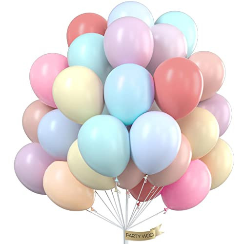 PartyWoo Pastel Balloons 50pcs 12 Inch Pastel Rainbow Latex Balloons for Baby Shower Gender Reveal Engagement Bachelorette Easter Bridal Shower Anniversary Retirement Birthday Party Decorations | Amazon (US)