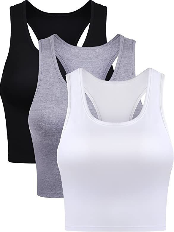 3 Pieces Women's Cotton Basic Sleeveless Racerback Crop Tank Top Sports Crop Top for Daily Wearin... | Amazon (US)