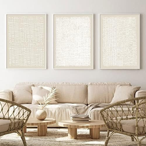 Abstract Beige Canvas Wall Art Boho Mid Century Modern Prints Line Art Paintings White Large Artw... | Amazon (US)