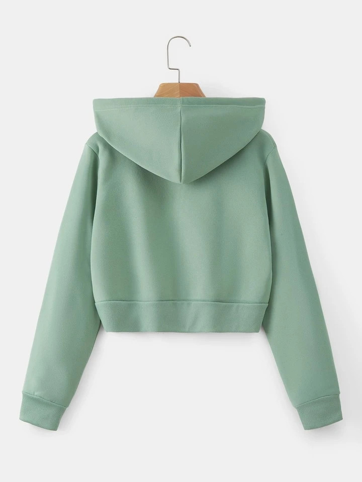 INAWLY Drawstring Zipper Thermal Hoodie,Long Sleeve Tops | SHEIN