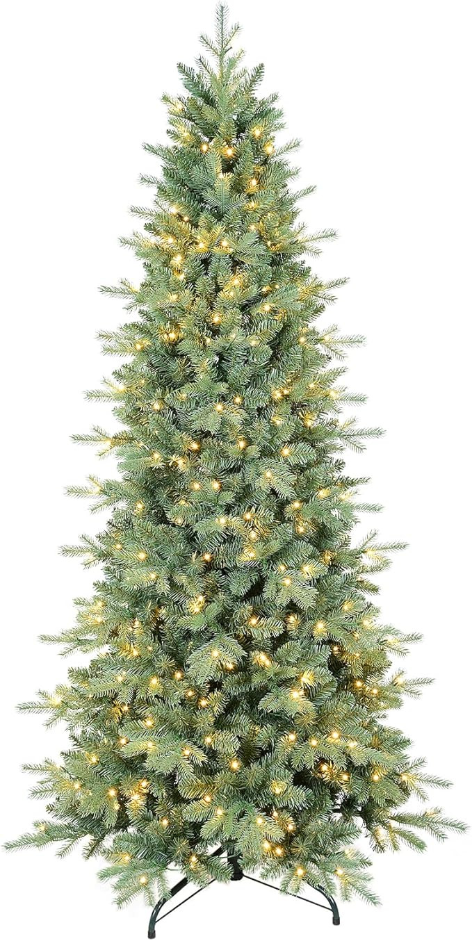 6 FT Prelit Artificial Skinny Christmas Tree,Blue Spruce Slim Pencil Xmas Tree with 1205 PE&PVC M... | Amazon (US)