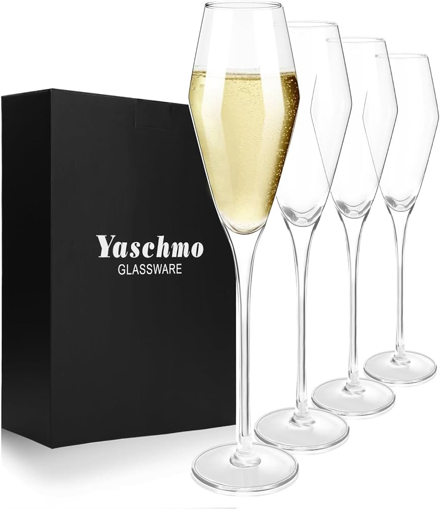 Champagne Flutes Glasses Set of 4, 8.4 oz Hand Blown Crystal Wedding Flutes Glasses, Elegant Tuli... | Amazon (US)
